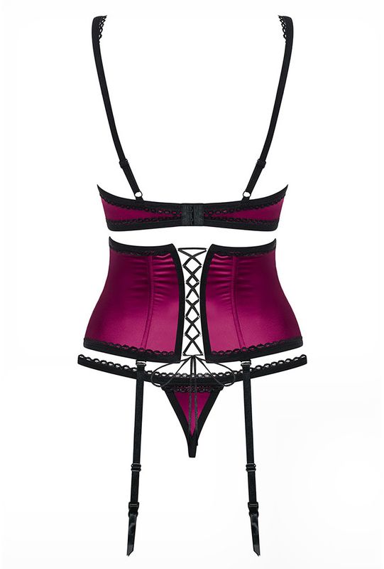 Rosatina 861 undertøysett – mørkrosa sateng med hofteholder, Obsessive