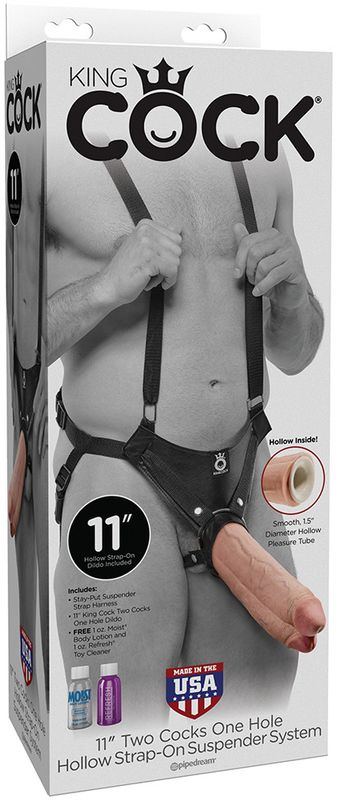 King Cock Two Cocks Hollow Strap-On 11 Inch – Realistisk Dildo med Sele 